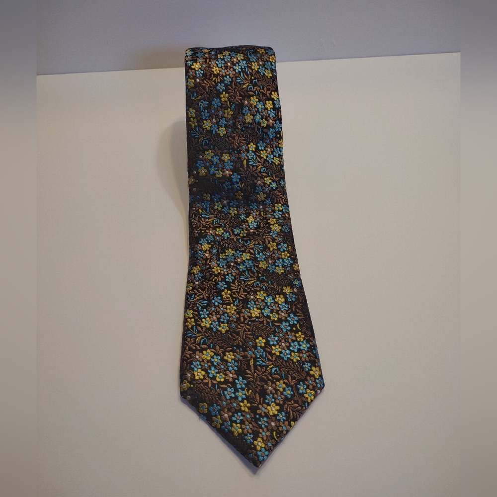 Sean John Floral Patterned Silk Tie in Blue and Brown